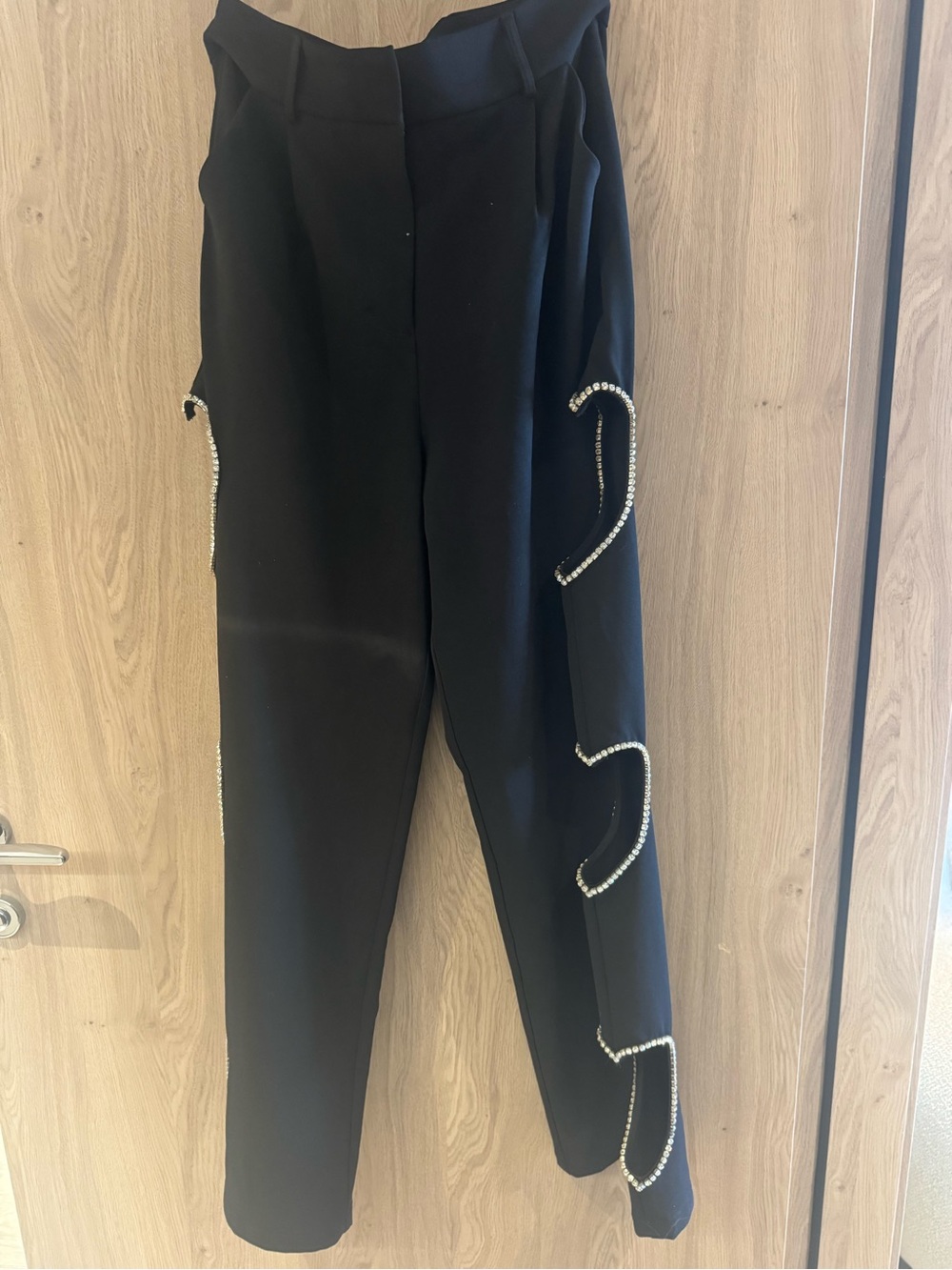 Nasty Gal Black Trousers with Rhinestone Side Detailing
